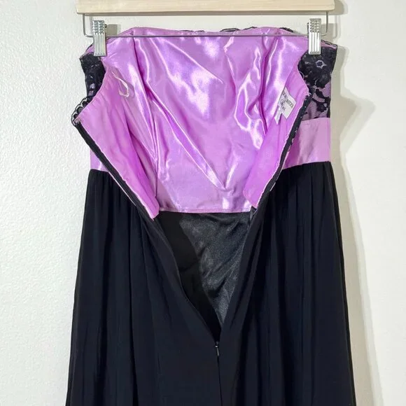 Vtg Y2K Gunne Sax Strapless Dress Bubble Hem Purple Bow Lace Prom Party Lavender - Picture 7 of 15